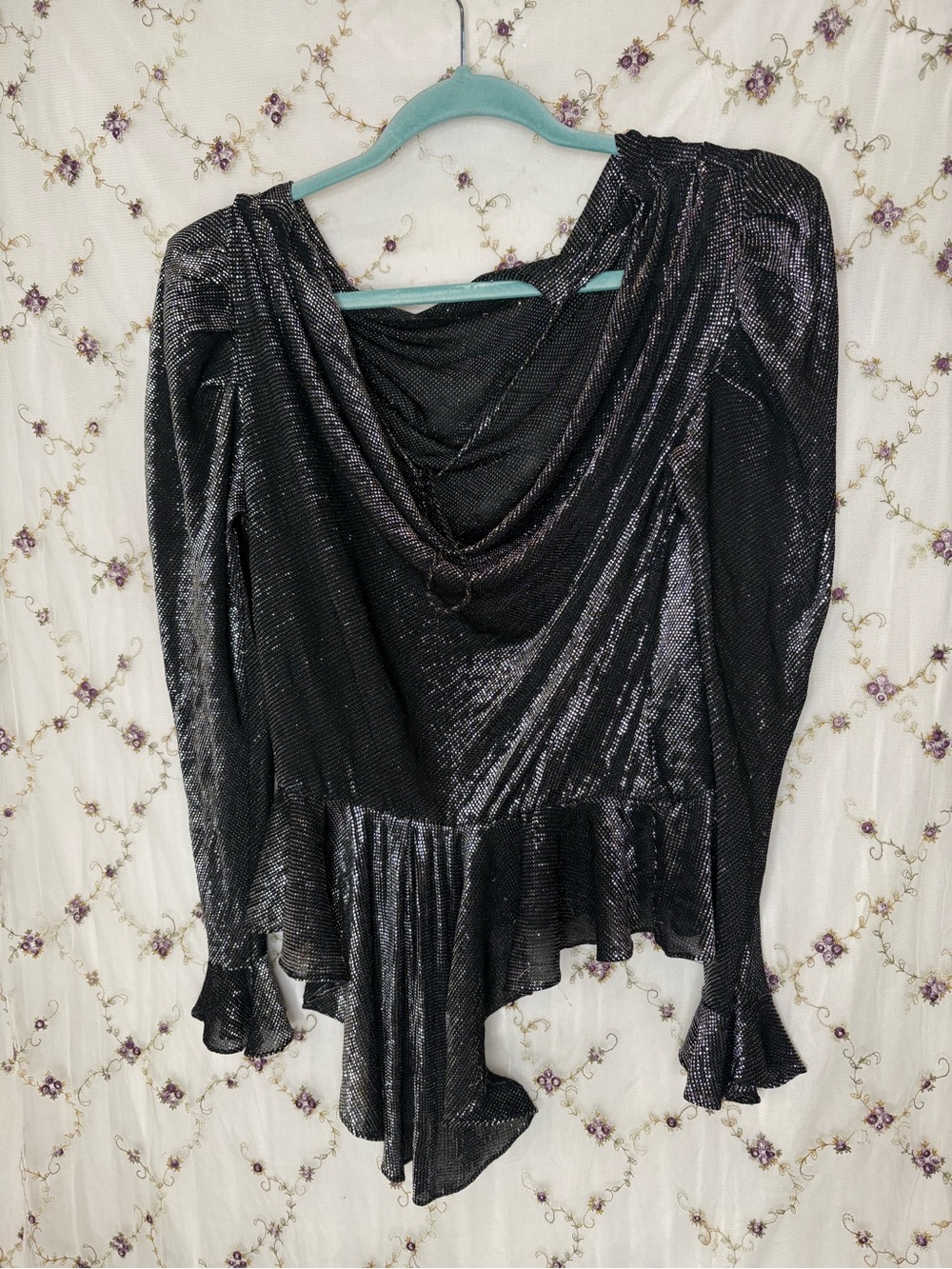 Metallic Black Drape Neck Women's Top - Brand Unspecified
